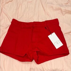 Zara High Waist Red Women's Shorts